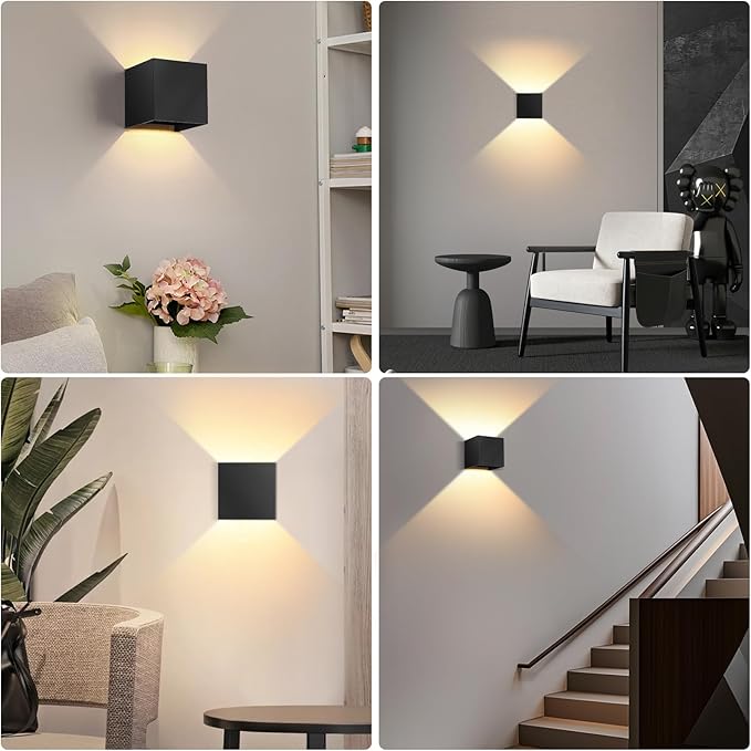 Modern LED Wall Sconce, 3000K Warm White Up & Down Wall Light for Bedroom, Wall Lamp with Adjustable Angle, Black Minimalist Design for Living Room, Bedroom, Hallway, Corridor (2 Pack)