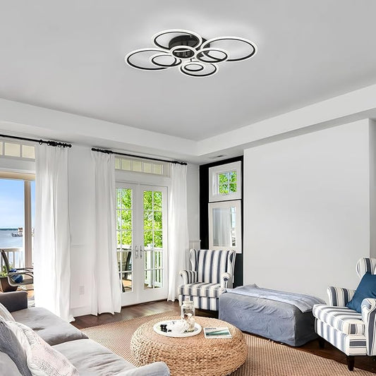 Modern LED Flush Mount Ceiling Light, 8 Rings Black Close to Ceiling Light Fixtures, Living Room Lighting Ceiling Lamp for Dining Room, Bedroom, Kitchen, 4000K Not Dimmable