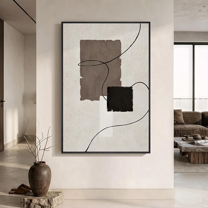 Extra Large Framed Neutral Abstract Wall Art, Vertical Modern Canvas Prints Paintings Artwork for Walls, Minimalist Beige Brown Block Pictures for Living Room Bedroom Entryway Wall Decor 40x60 In