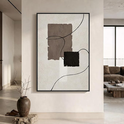 Extra Large Framed Neutral Abstract Wall Art, Vertical Modern Canvas Prints Paintings Artwork for Walls, Minimalist Beige Brown Block Pictures for Living Room Bedroom Entryway Wall Decor 40x60 In