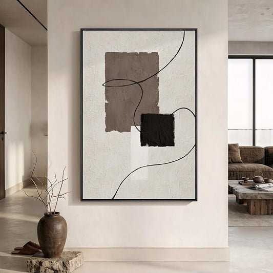 Extra Large Framed Neutral Abstract Wall Art, Vertical Modern Canvas Prints Paintings Artwork for Walls, Minimalist Beige Brown Block Pictures for Living Room Bedroom Entryway Wall Decor 40x60 In
