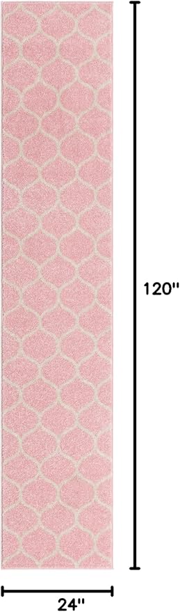 Unique Loom Trellis Frieze Collection Area Rug - Rounded (2' x 10' Runner, Light Pink/ Ivory)
