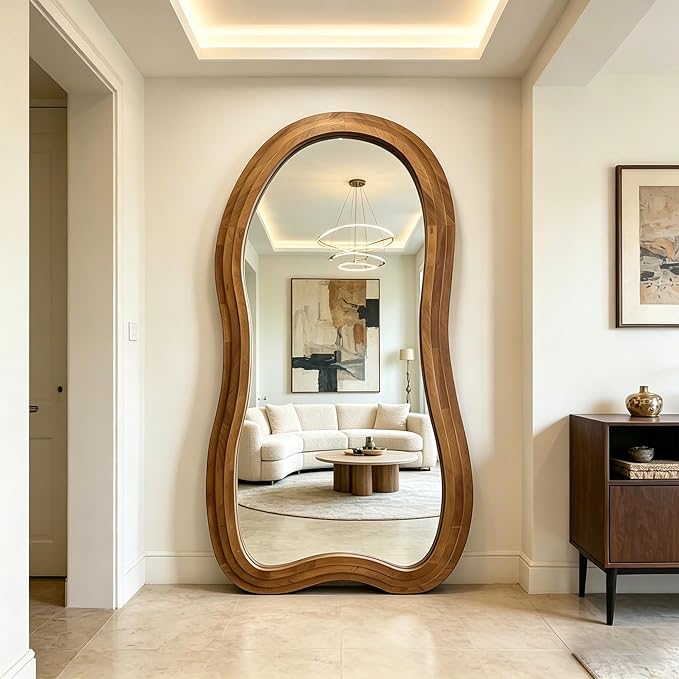 Irregular Full Length Mirror, 71"x33.5" Premium Oversized Organic Floor Mirrors with Triple Layer Solid Wood Frame, Asymmetrical Full Body Mirror for Living Room Entryway, Leaning/Hanging