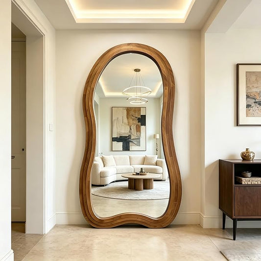 Irregular Full Length Mirror, 71"x33.5" Premium Oversized Organic Floor Mirrors with Triple Layer Solid Wood Frame, Asymmetrical Full Body Mirror for Living Room Entryway, Leaning/Hanging