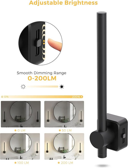L LOHAS LED Night Light, 2 Pack Dimmable Night Lights Plug into Wall 0-200LM, Dusk to Dawn Sensor, 2W Bathroom Night Lights, Daylight 5000K, Modern Black Plug in Nightlight for Mirror Restroom