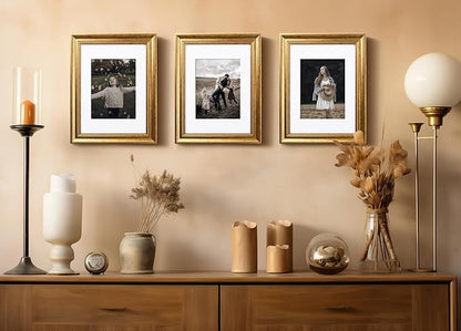 Yaetm Gold 9x12 Picture Frame Matted to 6x8 Set of 4, 1.4” Wide Molding & Rustic Gold Photo Frames 9 x 12 with Tempered Glass, Display on Tabletop & Wall Mounting, 4 Pack