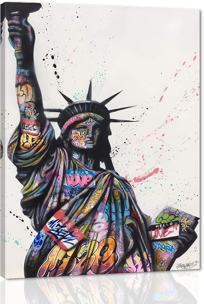Yatsen Bridge Statue of Liberty Graffiti Version Wall Art, Fashion Pop Poster and Print, Colorful Art Canvas Paintings On the Wall Art Picture Home Decor - 18x24 inch