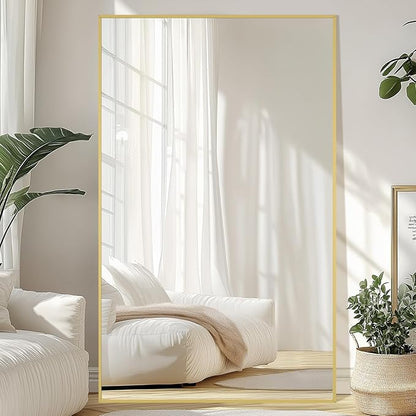 Oversized Standing Mirror Full Length, 72"X44" Extra Large Gold Floor Mirror with Stand, Hanging or Wall Mounted, Full Body Mirror for Gym Bedroom Living Room Clothing Store, Tempered Glass