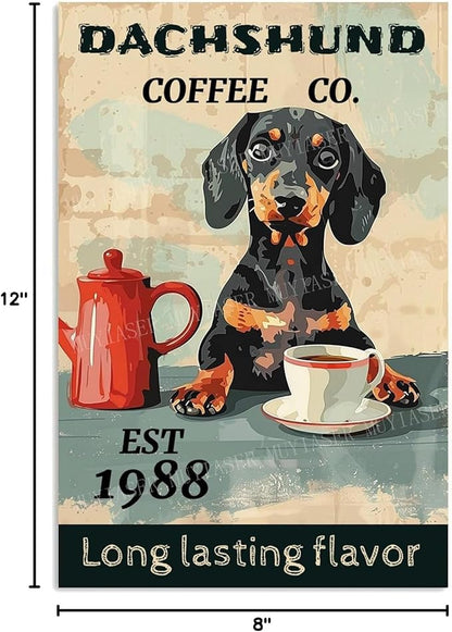 Metal Signs Dachshund Coffee Co Sign Vintage Signs Retro Aluminum Tin Sign for Garden Kitchen Office Home Bar Cafe Decor 8x12 Inch