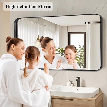 Fabuday Bathroom Mirror Wall Mounted - 28x48 Inch Large Bathroom Mirror for Vanity Black Frame, Big Retangle Framed Mirrors for Bedroom, Entryway, Home Office Decor