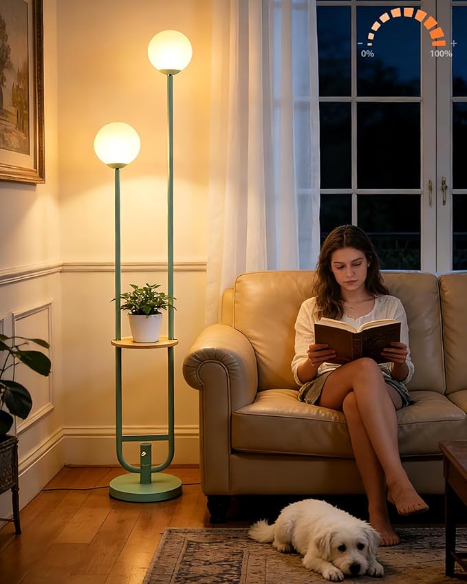 Lightdot 63IN Green Floor Lamp 2 Globe Mid Century Standing Lamps with Bulbs Included Unique Vintage Dimmable Tall Floor Lamp with 5Lbs Heavy Base for Living Room/Wedding/Sofa Beside/Corner Decor