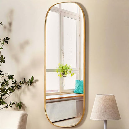 Wall Mirror Decorative Metal Gold Wall-Mounted Mirrors, 47"x18" Oval Tall Mirror for Wall, Full Length Mirrors, Large Bathroom Vanity Mirror Iron Brushed Gold Frame