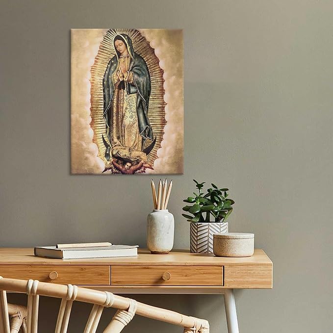Our Lady of Guadalupe Portrait Wall Art Canvas Painting Picture Wall Decor Religion Catholic Poster Print Artwork for Altar Bedroom 12x16 in