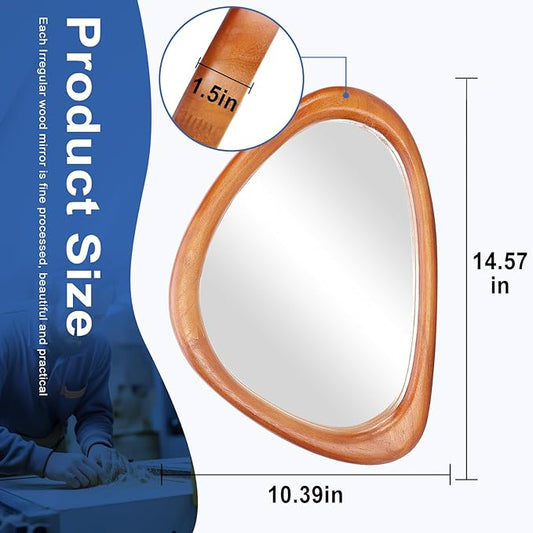 MAGFLERUM Irregular Wall Mirror, 15 * 10 inch Asymmetrical Wood Mirrors, Small Wall Mirror, Hanging Vertically and Horizontally. Mirrors for Wall Decor (Red Walnut)