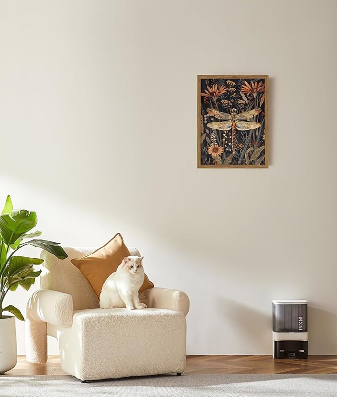 Framed Vintage 3D Textured Wall Art Dark Green Dragonfly Flowers Wall Decor Hand Drawn Sandstone Nature Botanical Paintings Pictures for Living Room Bedroom 16x24 inch