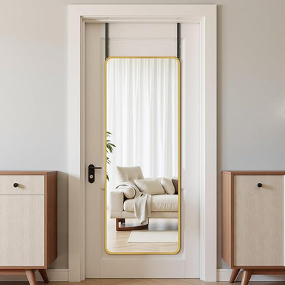 Suidia Full Length Mirror Over the Door&Wall Mounted, 48"x14" Door Mirror with Aluminum Alloy Frame, HD Shatterproof, No-Drill, Hanging Mirrors for Bedroom, Bathroom, Dorm, Closet, Rounded Rect, Gold