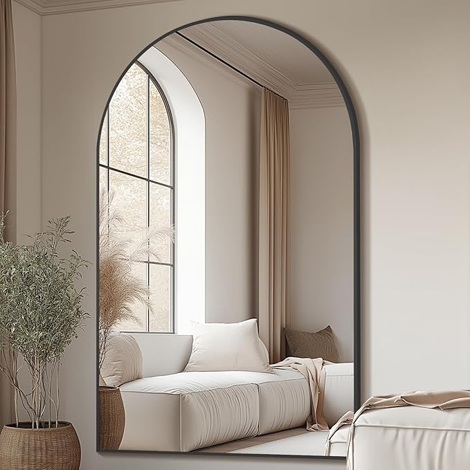 MELOMOIR Arched Full Length Mirror, 44"x72" Oversized Floor Mirror Freestanding, Large Full Body Mirror for Bedroom Living Room, Tempered Glass, Black
