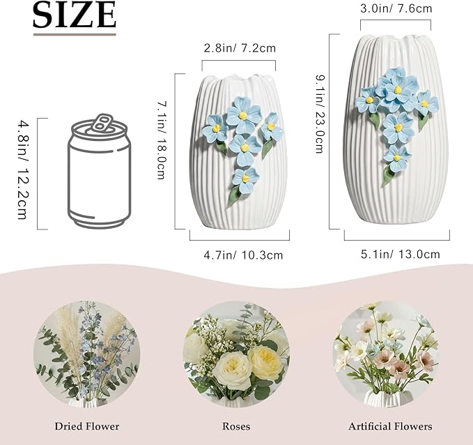 Modern Ceramic Vase - White Boho Textured Vase for Flower, 3D Sculpted Floral Centerpiece Vase for Living Room, Shelf, Table, Wedding, Fireplace, Mantel Decor
