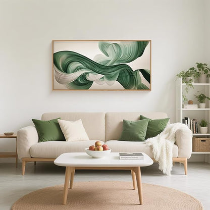 KAIRNE Green Abstract Framed Canvas Wall Art Set,Minimalist Green Lines Wall Decor,Modern Flowing Texture Art Prints,Neutral Smokes Waves Artwork for Living Room,Bedroom,Farmhouse,Office-40 x20 x1