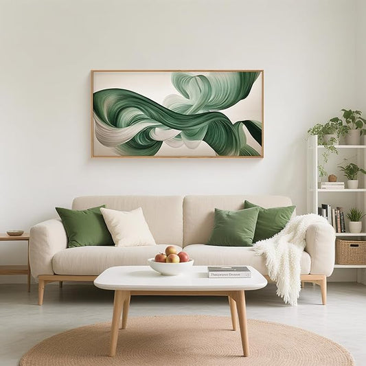KAIRNE Green Abstract Framed Canvas Wall Art Set,Minimalist Green Lines Wall Decor,Modern Flowing Texture Art Prints,Neutral Smokes Waves Artwork for Living Room,Bedroom,Farmhouse,Office-40 x20 x1