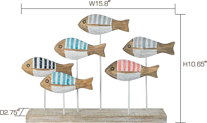 SAILINGSTORY Wooden School of Fish Beach Decor Nautical Coastal Decor Beach Bathroom Decor Lake House Decor Ocean Decoration Stripe Finish