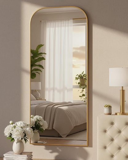 Antok Full Length Mirror, 71"x28" Floor Mirror Freestanding, Arched Floor Standing Large Mirrors Full Body Mirror with Stand for Bedroom, Hanging Mounted Mirrors for Living Room, Gold