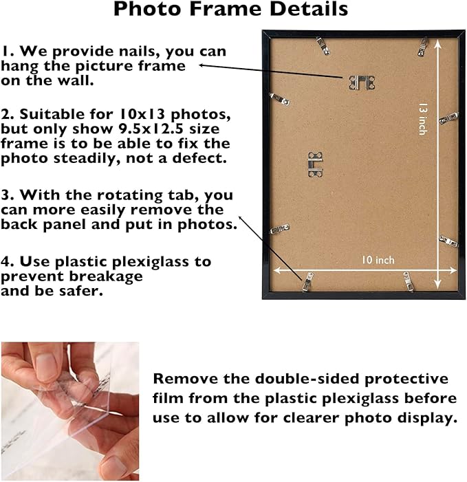 JCJMY 10x13 Picture Frame Set of 6 Black for Wall Hanging, Wall Mounting Horizontally or Vertically, 10 x 13 Wall Gallery Poster Photo Frame with Shatter Resistant Plexiglass, 6 Pack, Black