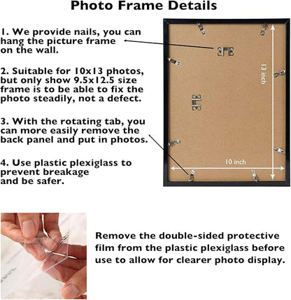 JCJMY 10x13 Picture Frame Set of 6 Black for Wall Hanging, Wall Mounting Horizontally or Vertically, 10 x 13 Wall Gallery Poster Photo Frame with Shatter Resistant Plexiglass, 6 Pack, Black