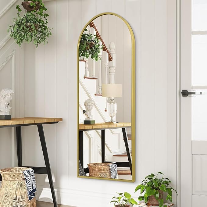 Arch Bathroom Wall Mirror, Silver Large Arched Full Length Mirror, Metal Aluminum Frame Modern Simple Home Decor, Leaning Against Wall Mirror for Bedroom Living Room 48"x16"