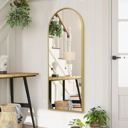 Arch Bathroom Wall Mirror, Silver Large Arched Full Length Mirror, Metal Aluminum Frame Modern Simple Home Decor, Leaning Against Wall Mirror for Bedroom Living Room 48"x16"