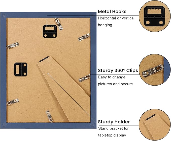 YESKAY 8x10 Picture Frame Set of 9, Display Pictures 5x7 with Mat or 8 x 10 Without Mat, Multi Photo Frames for Wall Mounting or Table Top Display, Blue