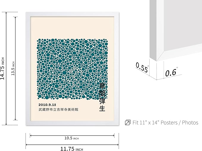 Poster Master Vintage Poster - Retro Pop Art Print - Gift for Artist, Friend - Infinity Dots, Japanese, Polka, Modern, Abstract - Wall Decor for Home, Office, 11x14 White Framed