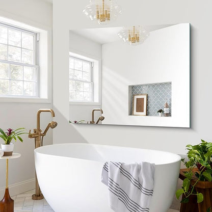 CILIBER Frameless Mirror, 40x48 Mirrors for Wall, Large Bathroom Mirror for Over Sink, Rectangle Frameless Vanity Mirror with Polished Edge, 3mm Tempered Glass, Hangs Horizontally or Vertically