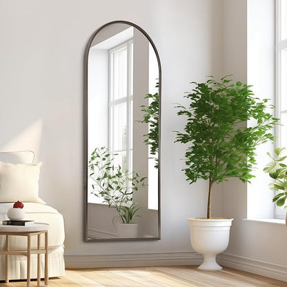 Large Arched Full Length Mirror, Arch Bathroom Wall Mirrors Metal Aluminum Alloy Frame Modern Simple Home Decor for Living Room Bedroom Cloakroom 48"x16" Coffee