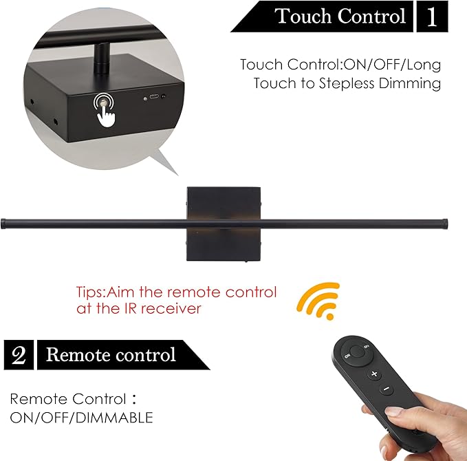 KARTOOSH Battery Operated Wall Sconces with Remote Control, Dimmable Wall Sconces Set of Two, 350°Rotate, 3000K LED Black Wireless Wall Light for Living Room, Hallway, Bedroom, 24.4 Inch (2 Pack)