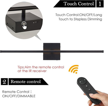 KARTOOSH 28.3 Inch Battery Operated Wall Sconces 3000K Warm White LED Wall Lights Remote Control Dimmable Set of Two 350°Rotate Wireless Lamps Home Decor for Living Room Hallway Bedroom, Black 2 Pack