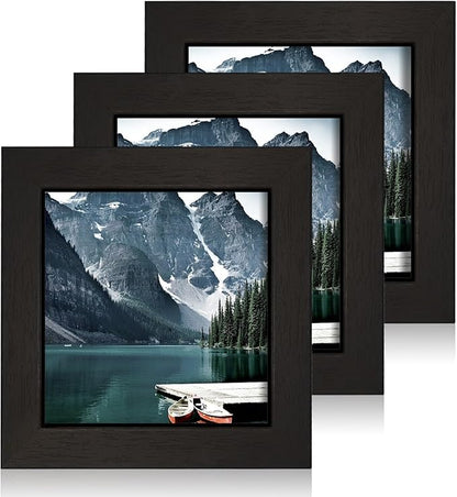 Hongkee 4x4 Black Picture Frames set of 3, Made of Wooden and Real Glass Small Square frame - Display on Table Desk Top or Wall Hanging