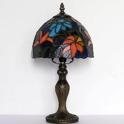 Tiffany Style Lamp Stained Glass Table Lamp 8" x 14.5" Mini Accent Light Irises Design Small Decorative Bedside Memory Lamp