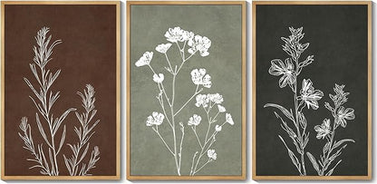 Drsoum Flower Wall Art Vintage Floral Minimalist Wall Hanging Decor Farmhouse Colorful Botanical Prints Artwork for Bedroom Living Room Hallway 24x36in Natural Framed