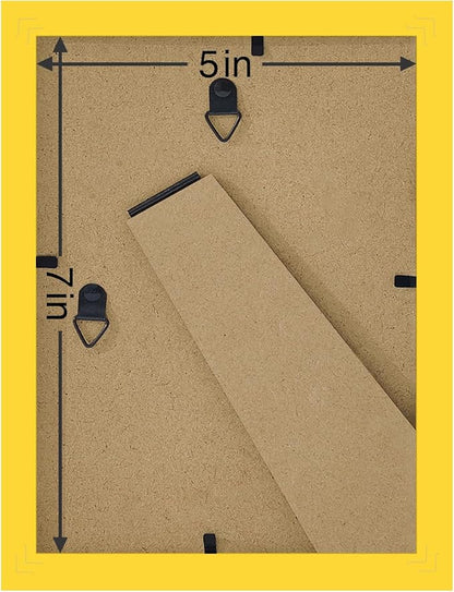 Vittanly 5x7 Picture Frames Set of 9, Shatter Resistant Plexiglass, Display 4x6 Pictures with Mat or 5x7 without Mat, Photo Frames for Wall or Tabletop, Engineered Wood, Yellow