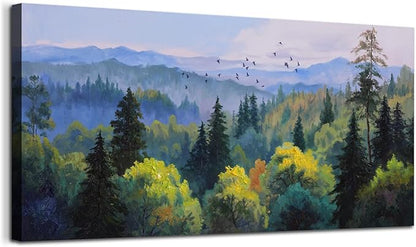 Ardemy Forest Landscape Canvas Painting 40"x20" - Nature Wall Art Picture of Mountain Textured Green Tranquil Artwork Framed Large for Living Room Bedroom Dining Room Home Office Wall Decor