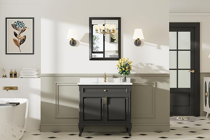 Briivue 22x30 Inch Black Bathroom Mirror for Wall, Thick Metal Framed Rectangle Mirrors for Over Sink, Bedroom, Living Room, Entryway, Anti-Rust, HD Tempered Glass