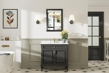 Briivue 22x30 Inch Black Bathroom Mirror for Wall, Thick Metal Framed Rectangle Mirrors for Over Sink, Bedroom, Living Room, Entryway, Anti-Rust, HD Tempered Glass