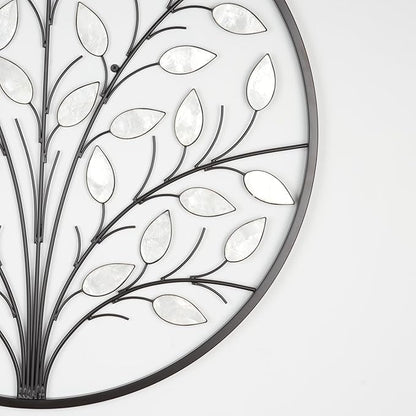 ALICE HOUSE Metal Wall Art with Shell Leaves, 26" Tree Wall Sculpture, Wall Decor for Living Room, Dining Room, Bedroom, Entryway AL4101