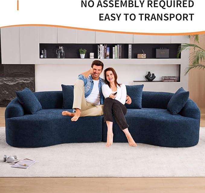 KEIKI Curved Chenille Modular Sectional Couches with Pillows, 4 Seater Oversized Upholstered Luxury Plush Cloud Sofa for Living Room Apartment, Antique Blue