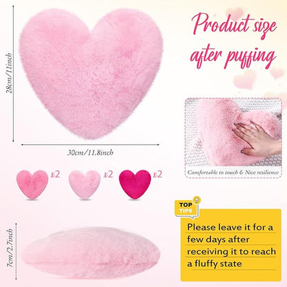 Liliful 6 Pcs Faux Rabbit Fur Heart Pillows Fluffy Heart Throw Pillows Cute Couch Cushion Soft Decorative Throw Cushion for Bed Sofa Girls Women(12 x 11 Inch,Lively Color)