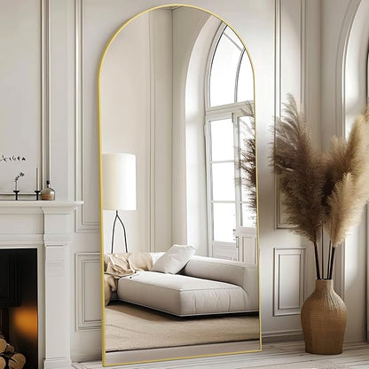 Arched Full Length Mirror, 76"x34" Oversized Floor Mirror Free Standing, Gold Mirror Full Length with Tempered Glass, Full Body Mirror for Bedroom Living Room Gym