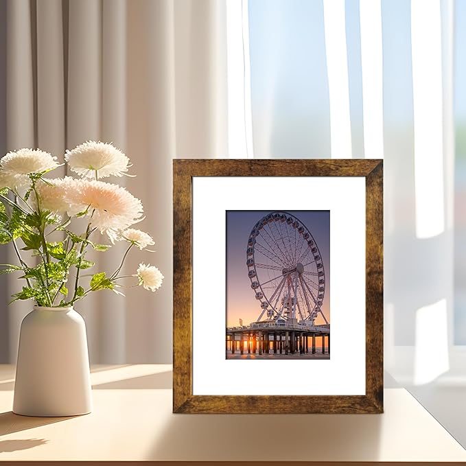 BESCRCL 8x10 Picture Frame Warm Brown Set of 6, Display Pictures 5x7 with Mat or 8x10 Without Mat for Wall Mounting or TableTop