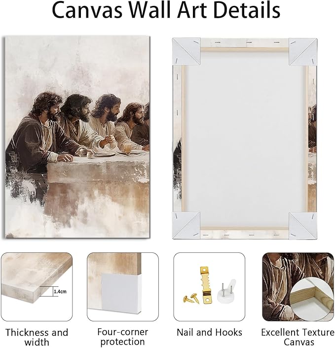 WENGTIAO 3Pcs Christian Wall Art Prints Jesus Last Supper Canvas Painting Poster Religious Scripture Pictures Bible Renaissance Easter Artwork For Dining Room Living Room Church 12x16 inch