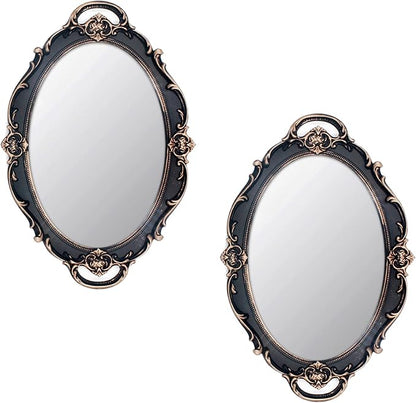 Eaoundm 14.5 x 10 inchs Oval Antique Decorative Wall Mirror Vintage Hanging Mirror (Brown 2 Pcs)